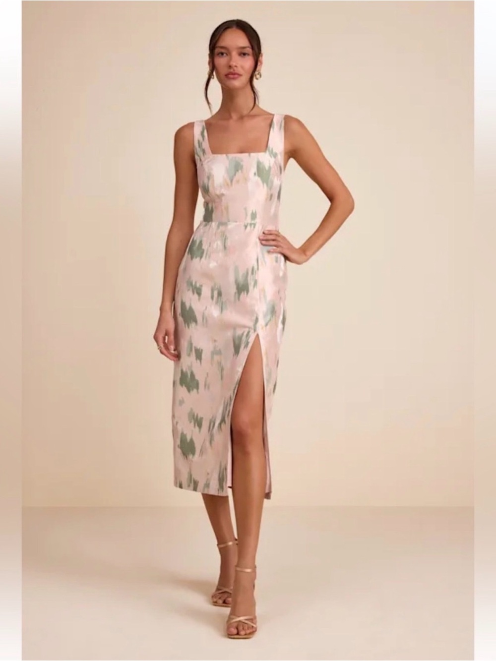 NWT Lulus Diani Blush Abstract Jacquard Column Midi Dress size S